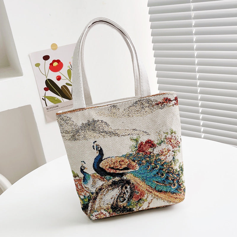 Small Animal Embroidered Canvas Handbag