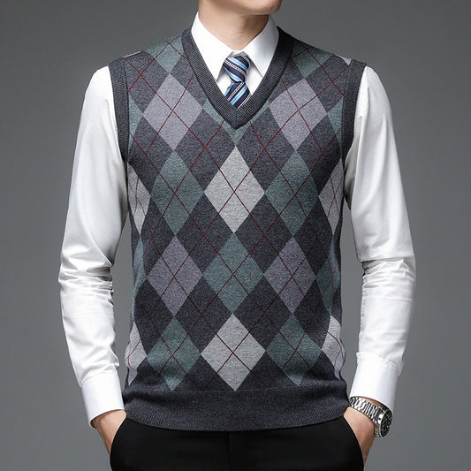 Men's V-neck Sleeveless Knit Wool Vest