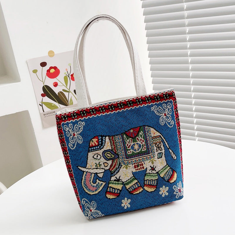 Small Animal Embroidered Canvas Handbag