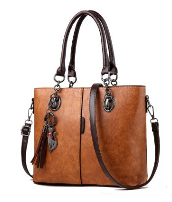 Double-Strap Faux Leather Shoulder Bag Handbag