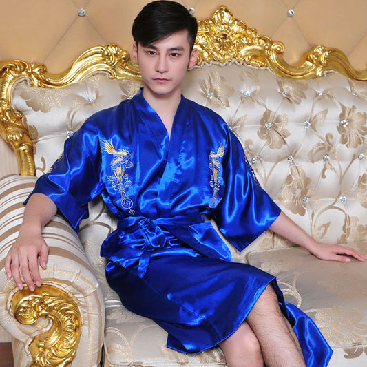 Men's Embroidered Dragon Totem Bathrobe Nightgown Pajamas