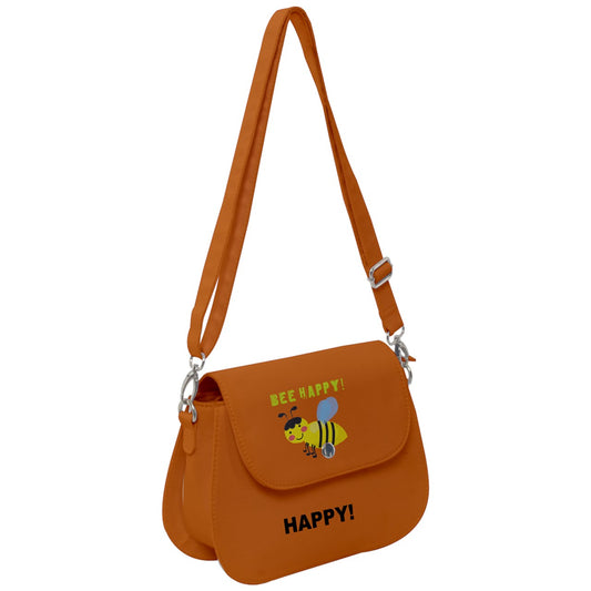 Brown Bee Happy Saddle Handbag