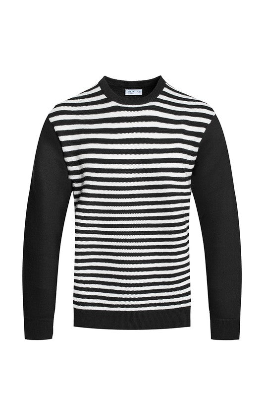 MEN'S KNITTED ROUND NECK STRIPED SWEATER