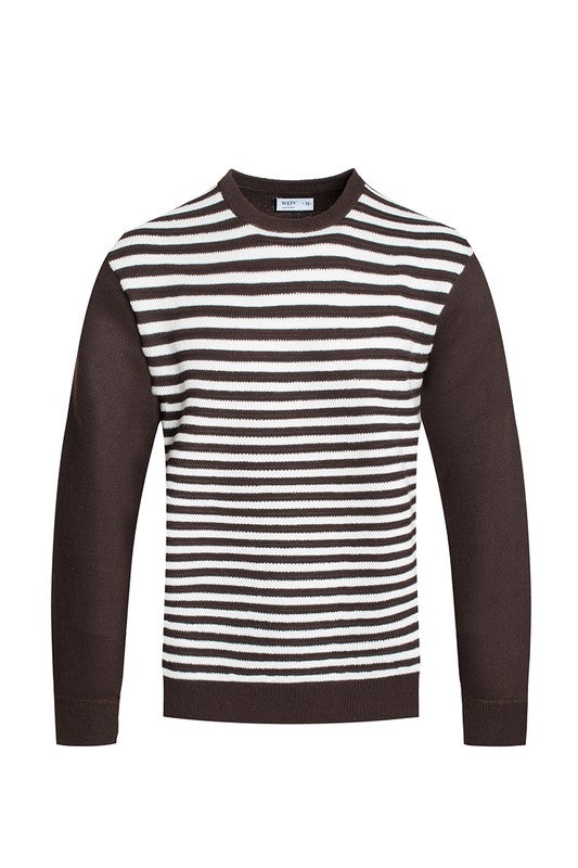 MEN'S KNITTED ROUND NECK STRIPED SWEATER