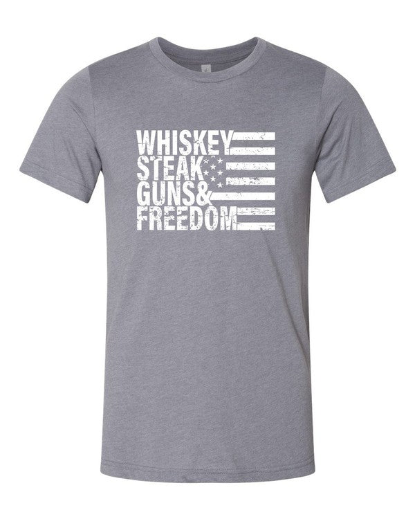 Plus-Size Whiskey Steak Guns & Freedom Tee Shirt