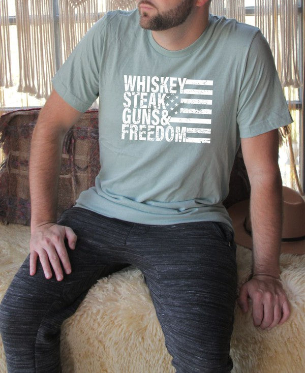 Plus-Size Whiskey Steak Guns & Freedom Tee Shirt