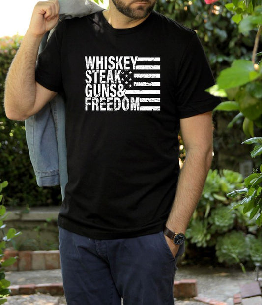 Plus-Size Whiskey Steak Guns & Freedom Tee Shirt