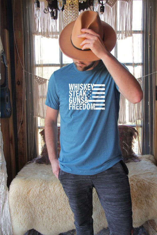 Plus-Size Whiskey Steak Guns & Freedom Tee Shirt