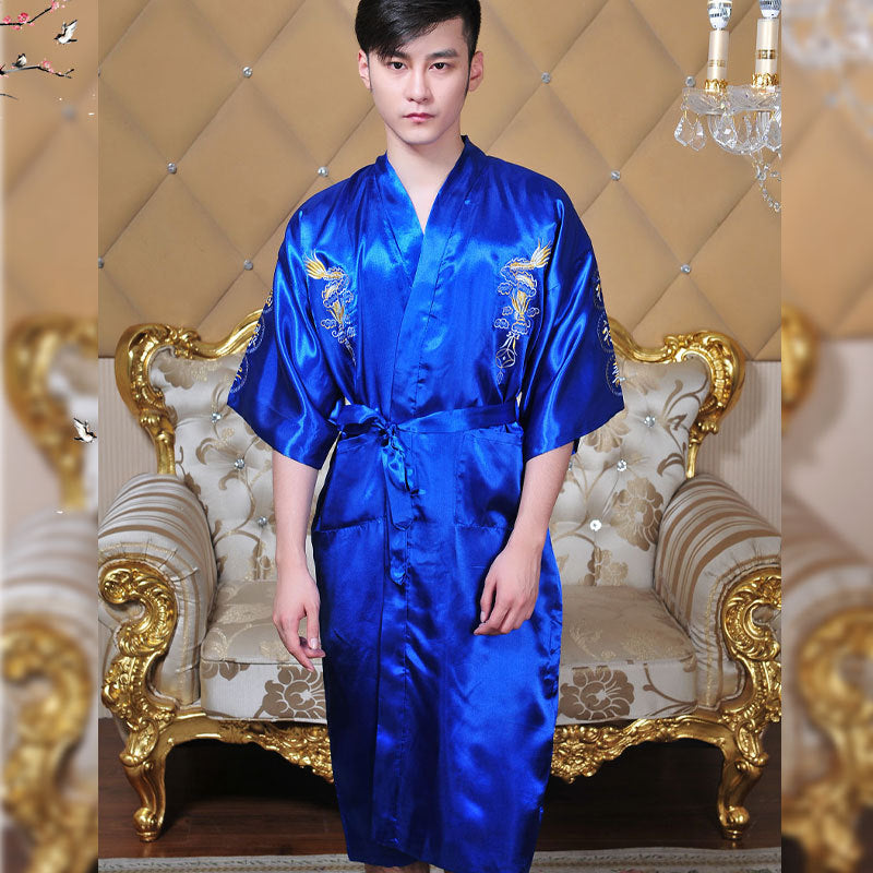 Men's Embroidered Dragon Totem Bathrobe Nightgown Pajamas