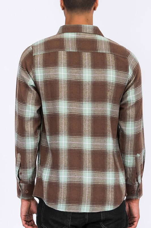 Regular Fit Checker Plaid Flannel Long Sleeve Men's Shirt