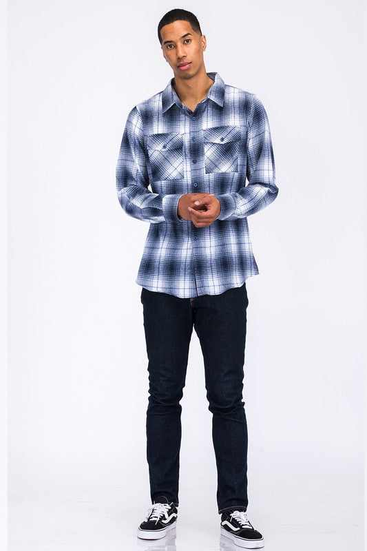 Regular Fit Checker Plaid Flannel Long Sleeve Men's Shirt