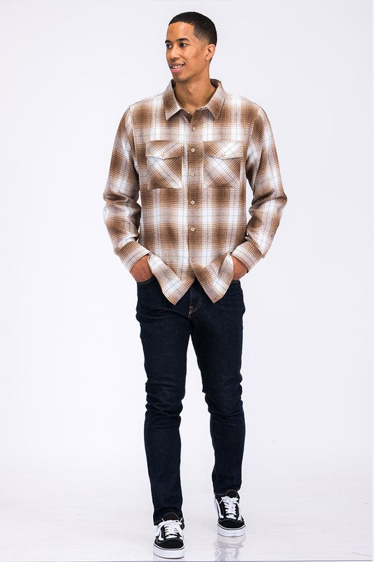 Regular Fit Checker Plaid Flannel Long Sleeve Men's Shirt