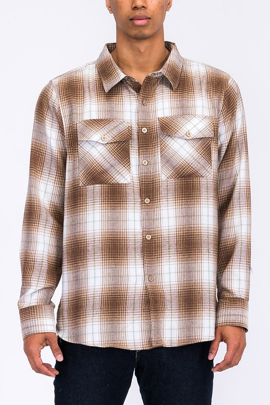 Regular Fit Checker Plaid Flannel Long Sleeve Men's Shirt