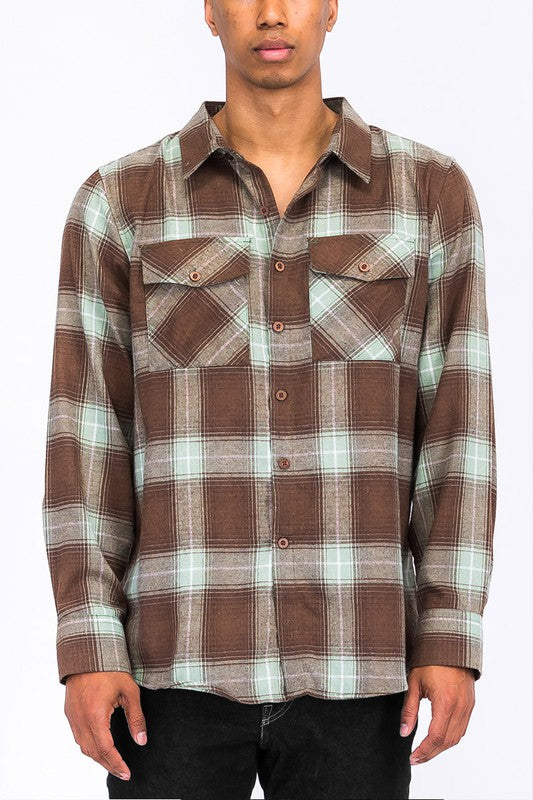 Regular Fit Checker Plaid Flannel Long Sleeve Men's Shirt