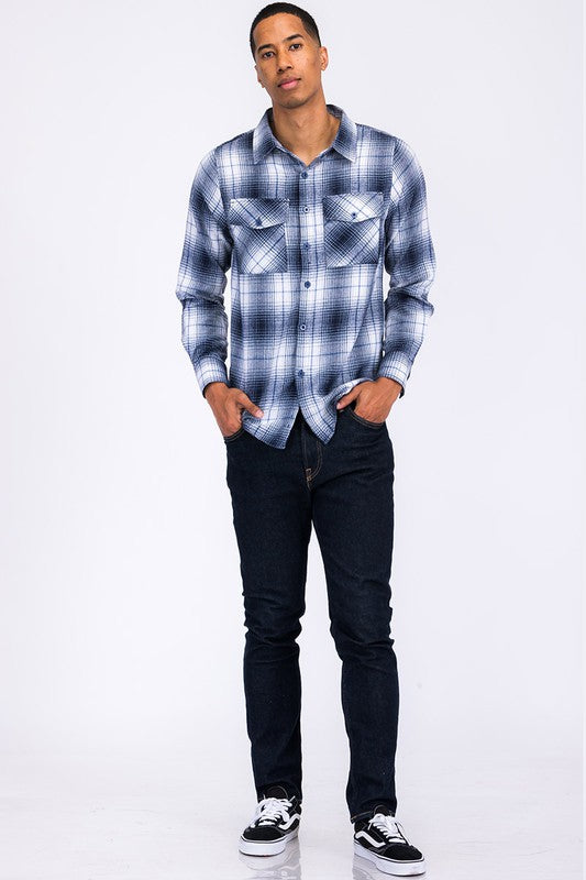 Regular Fit Checker Plaid Flannel Long Sleeve Men's Shirt