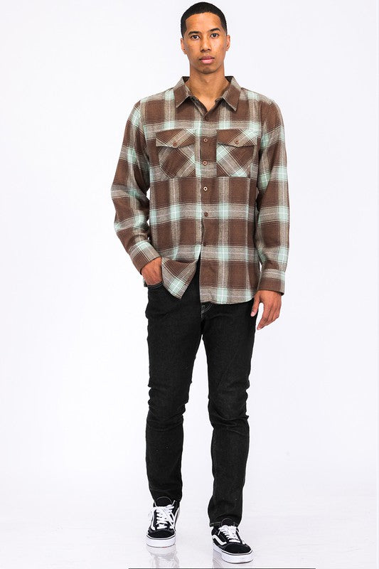 Regular Fit Checker Plaid Flannel Long Sleeve Men's Shirt