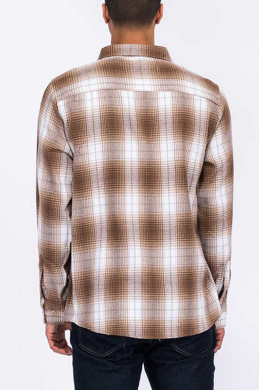 Regular Fit Checker Plaid Flannel Long Sleeve Men's Shirt