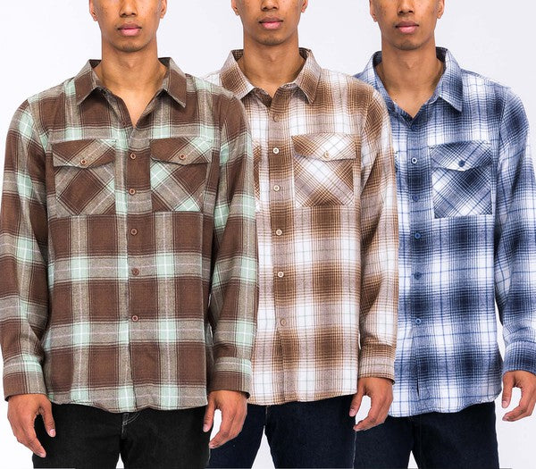 Regular Fit Checker Plaid Flannel Long Sleeve Men's Shirt