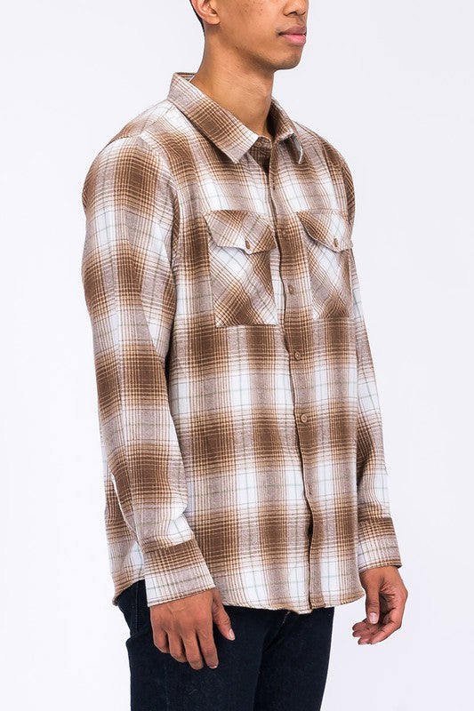 Regular Fit Checker Plaid Flannel Long Sleeve Men's Shirt