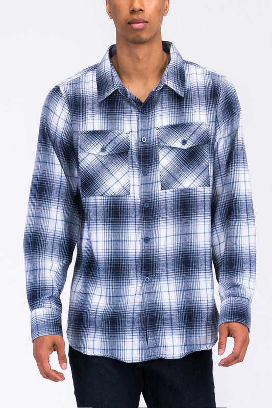 Regular Fit Checker Plaid Flannel Long Sleeve Men's Shirt