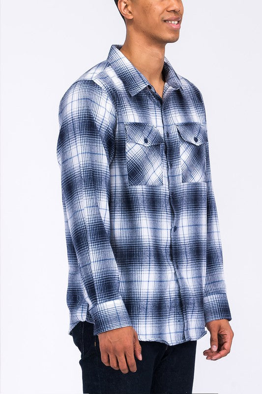 Regular Fit Checker Plaid Flannel Long Sleeve Men's Shirt