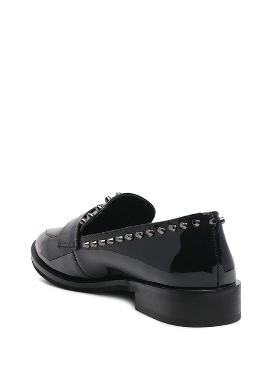 Black Shiny Studded Penny Loafers