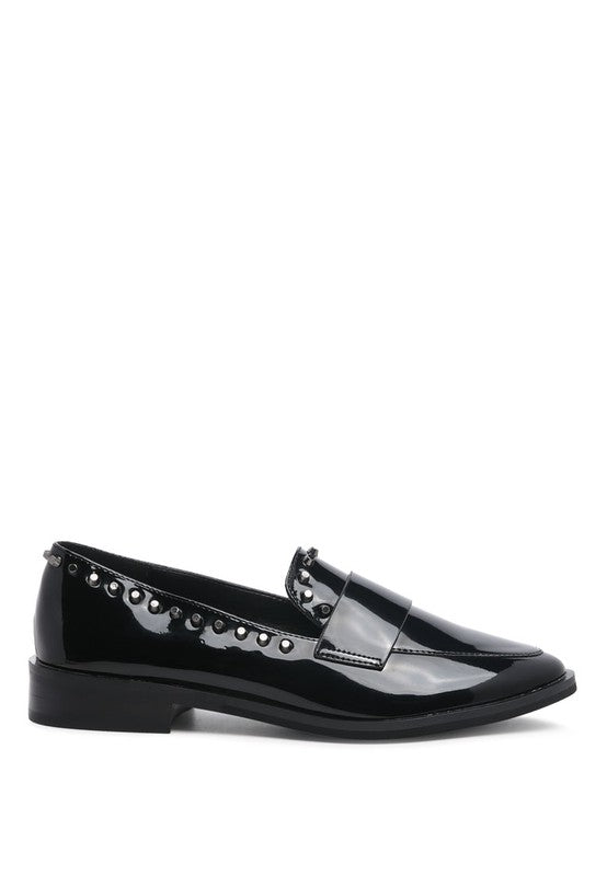 Black Shiny Studded Penny Loafers