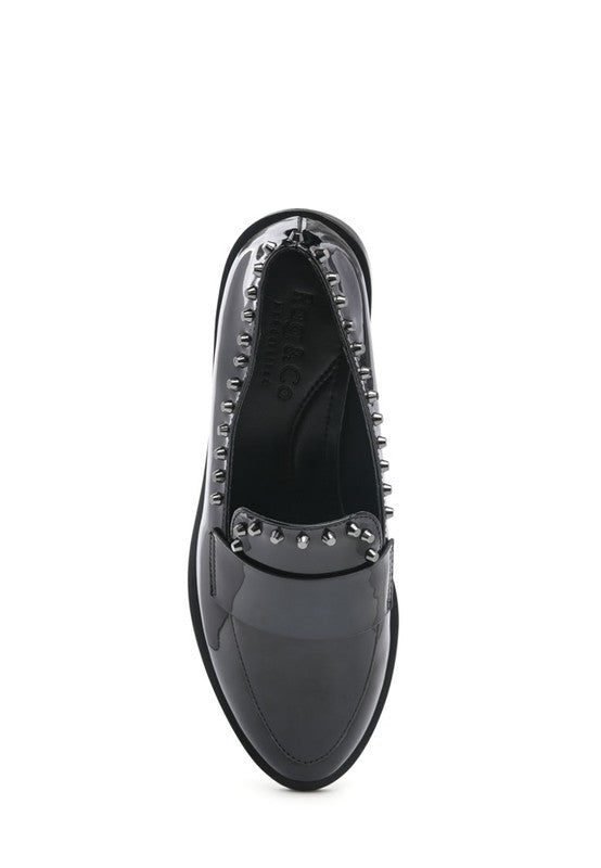 Black Shiny Studded Penny Loafers