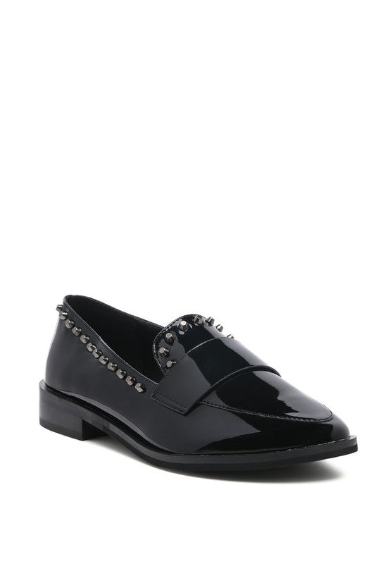 Black Shiny Studded Penny Loafers