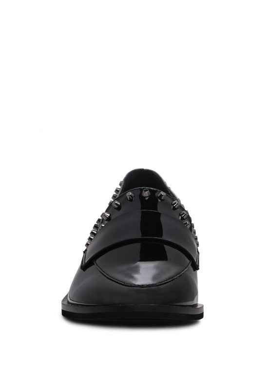 Black Shiny Studded Penny Loafers