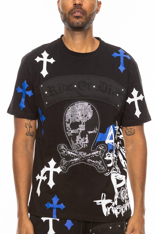 Men's Cotton Skull Crossbones T-shirt