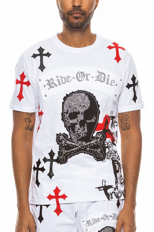 Men's Cotton Skull Crossbones T-shirt