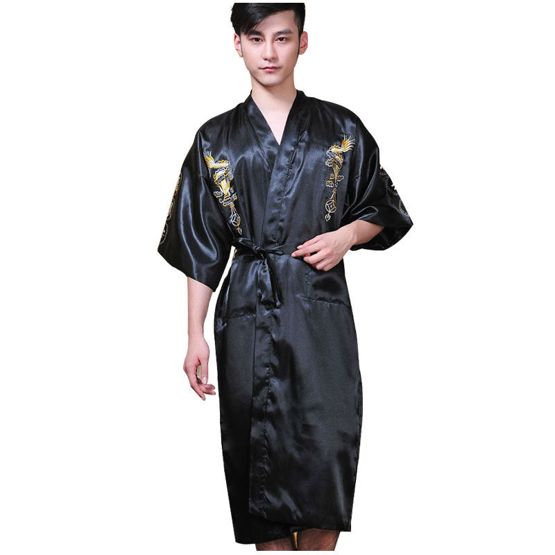 Men's Embroidered Dragon Totem Bathrobe Nightgown Pajamas