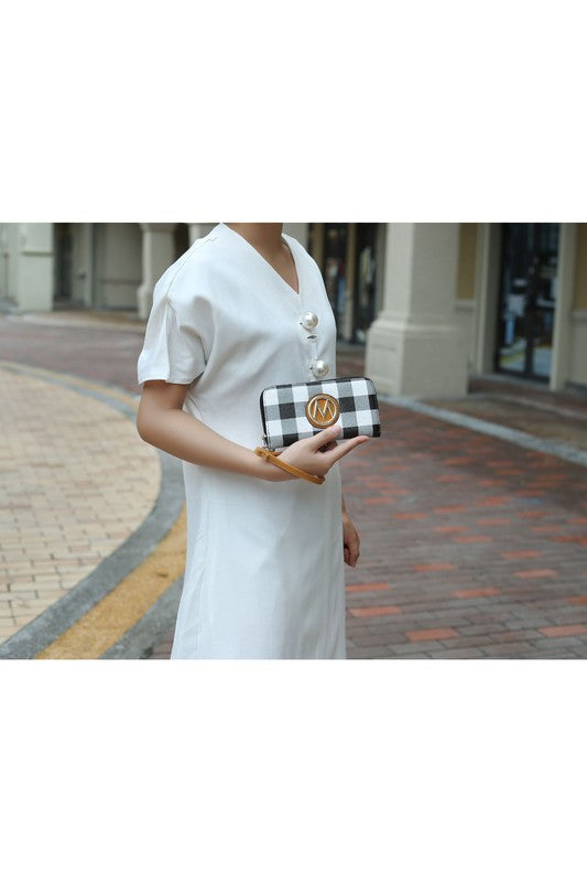 Checkered Satchel Bag and Wallet Set