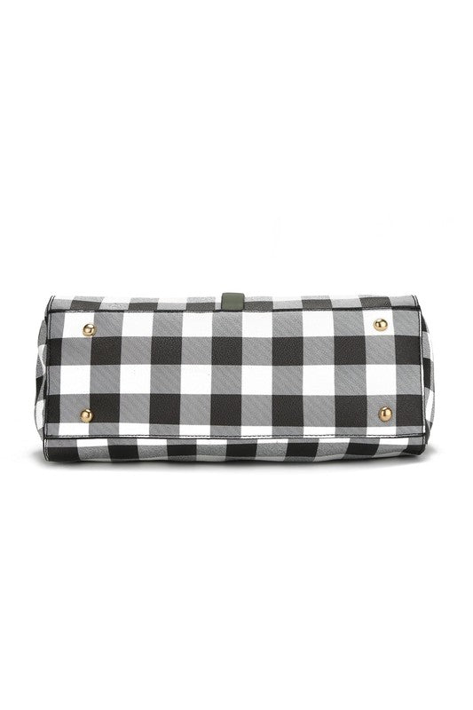 Checkered Satchel Bag and Wallet Set