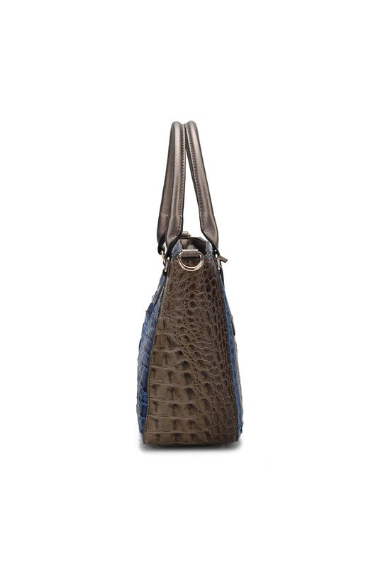 Faux Leather Crocodile-Embossed Satchel Bag