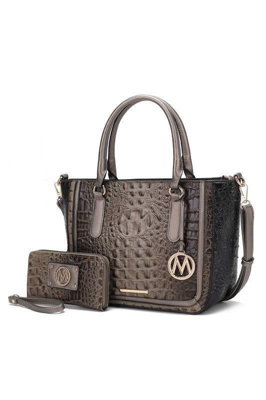 Faux Leather Crocodile-Embossed Satchel Bag