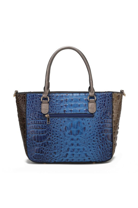 Faux Leather Crocodile-Embossed Satchel Bag