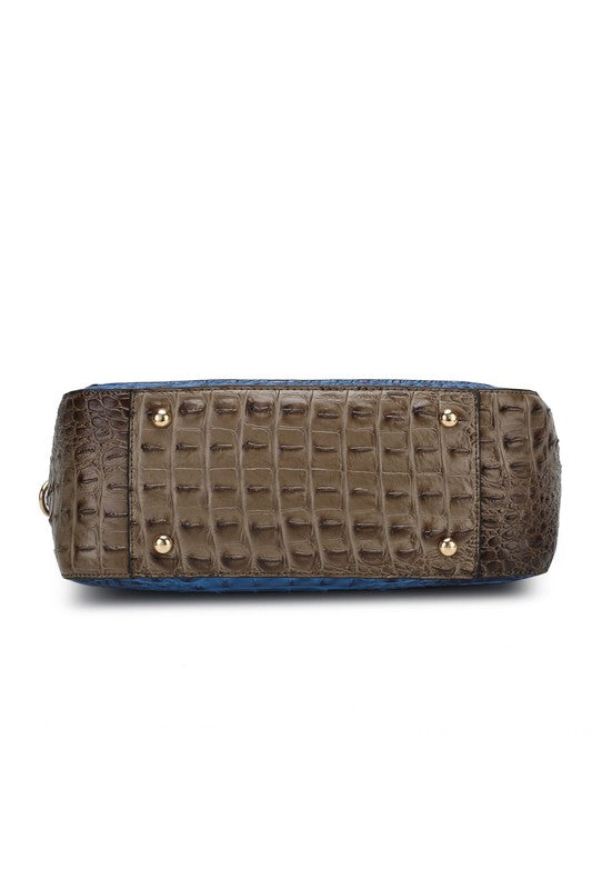 Faux Leather Crocodile-Embossed Satchel Bag