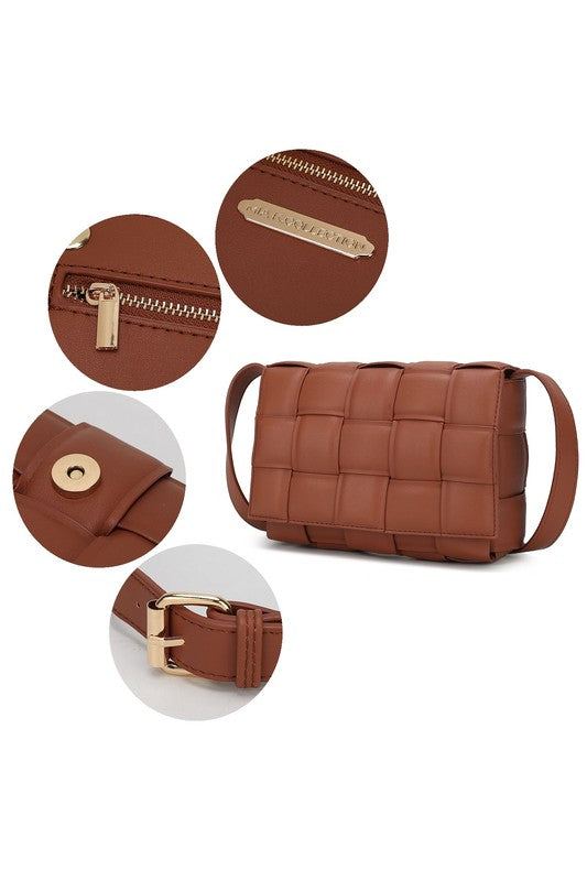 Quilted Woven Vegan Leather Shoulder Bag