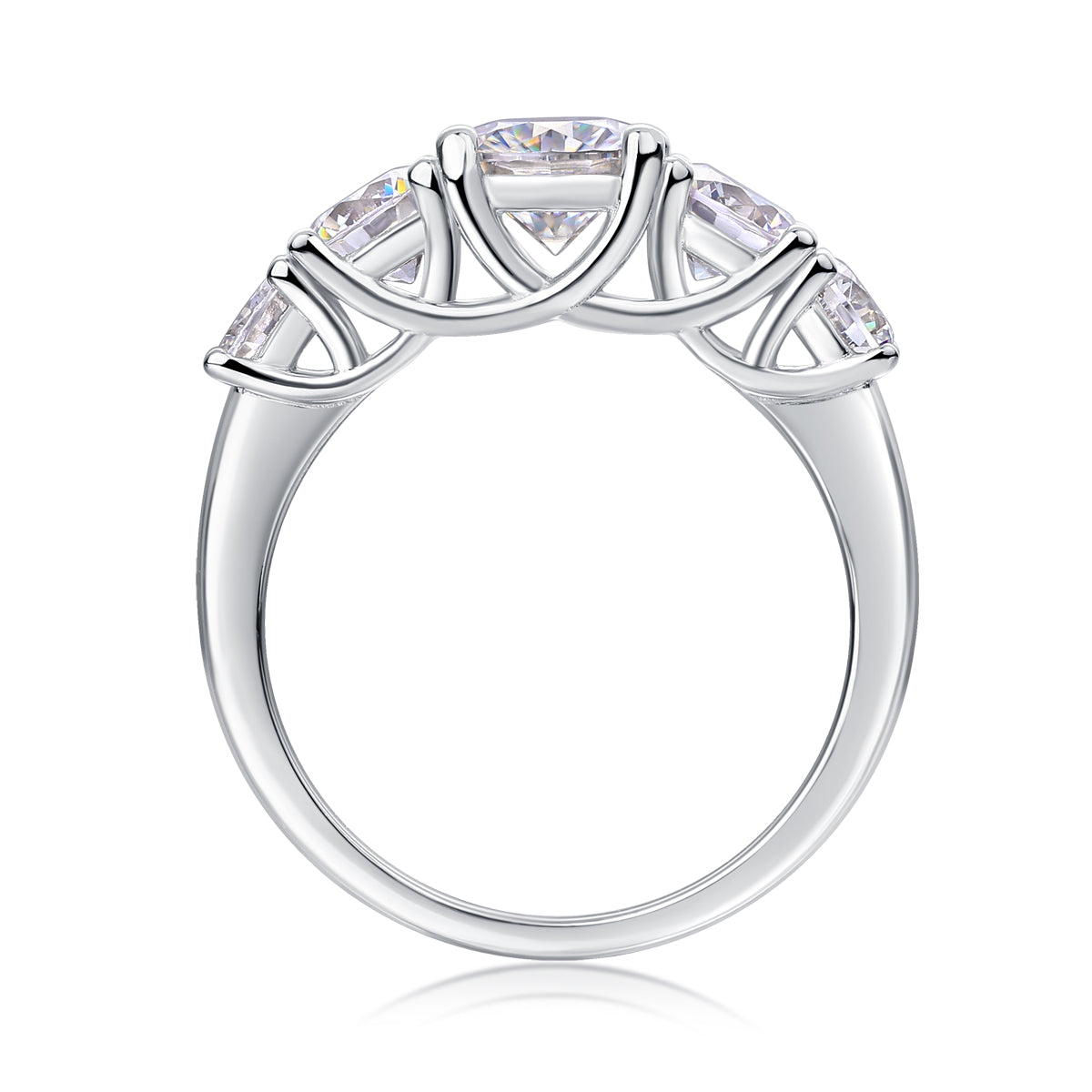 1 CT Five-Stone Moissanite Sterling Silver Rings