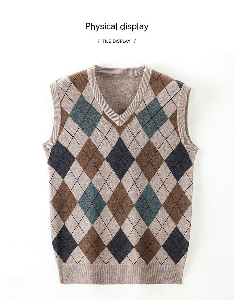 Men's V-neck Sleeveless Knit Wool Vest