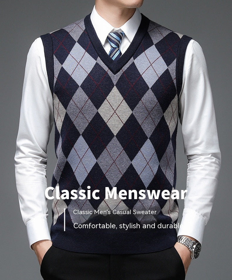 Men's V-neck Sleeveless Knit Wool Vest