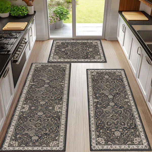 Set Of 3 Washable Nonslip Bohemian Runner Carpets