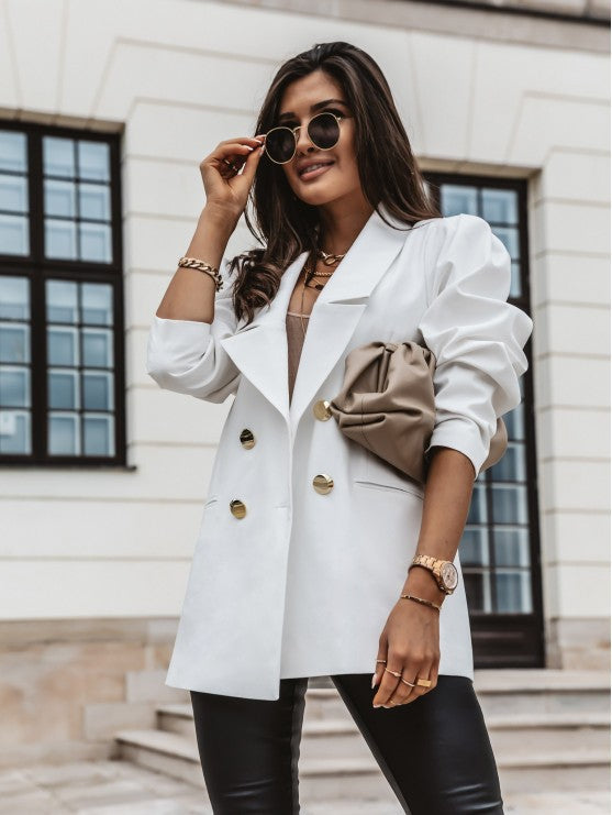 Women's Double Breasted Button Blazer Casual Office Suit Jacket