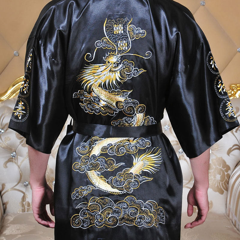 Men's Embroidered Dragon Totem Bathrobe Nightgown Pajamas