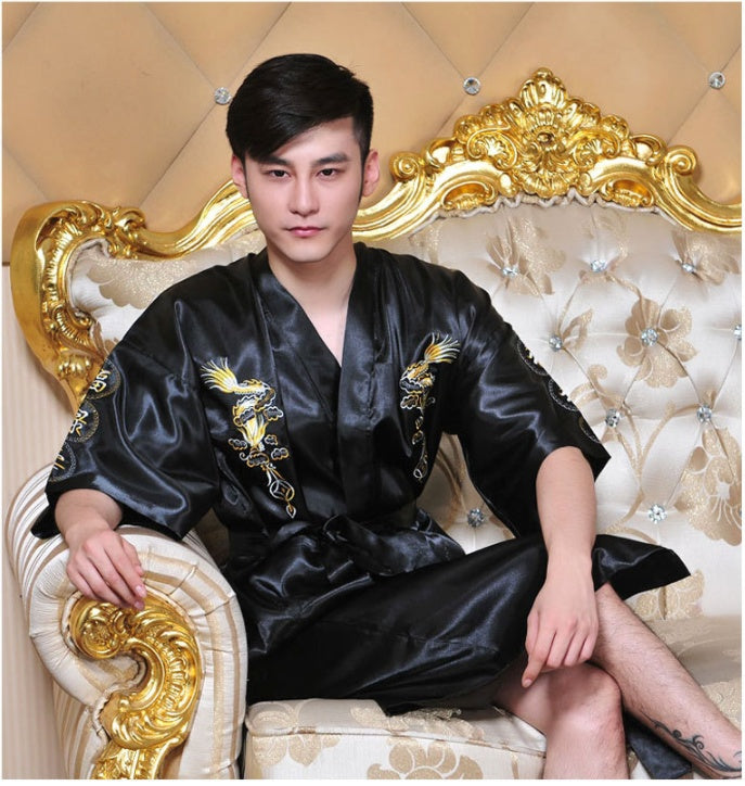 Men's Embroidered Dragon Totem Bathrobe Nightgown Pajamas