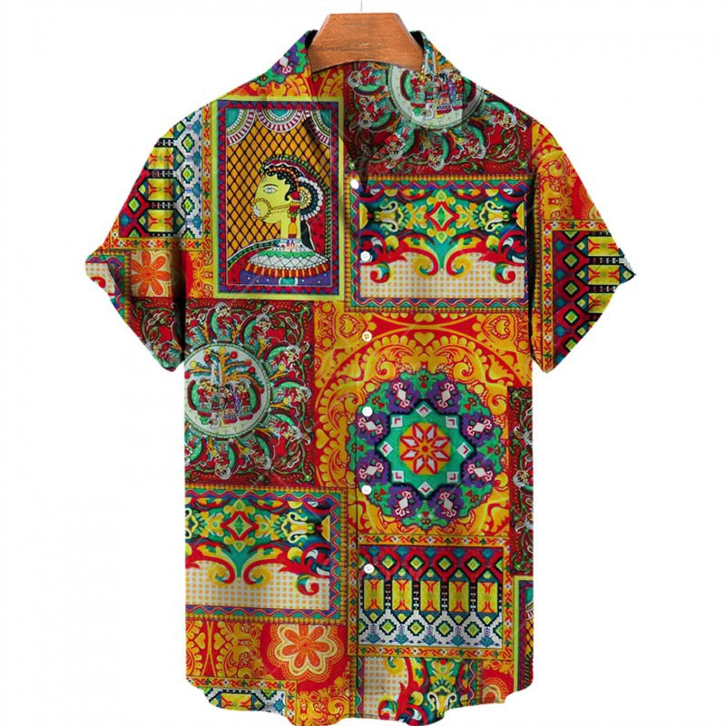 Men's Fashion Print Geometric Shirt Top