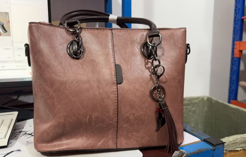 Double-Strap Faux Leather Shoulder Bag Handbag