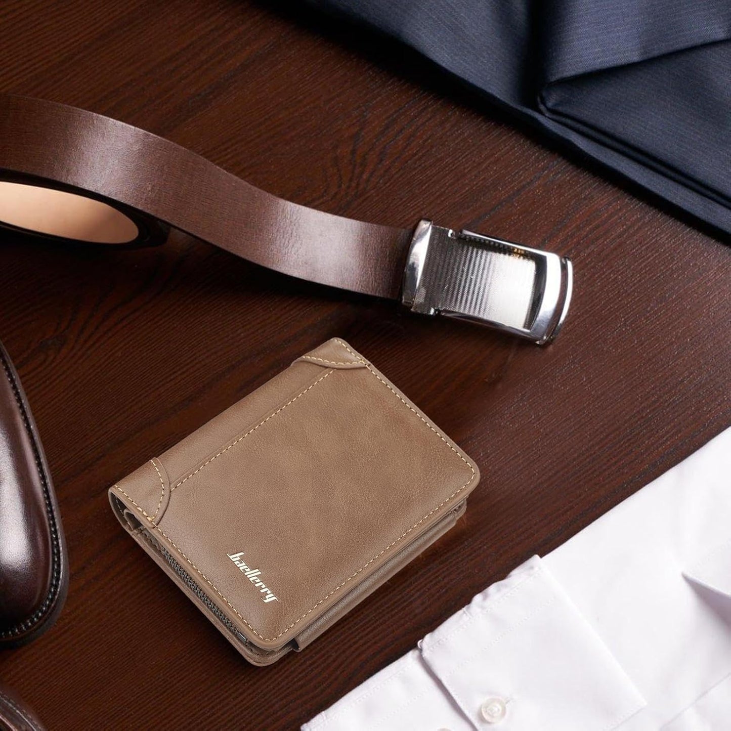 Brown Khaki Men's Leather Wallet